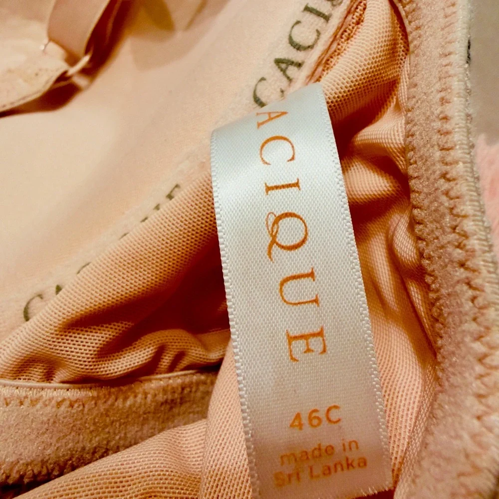 Cacique by Lane Bryant Front-Closure Pink Polka‎ Dots Plunge Bra Sz 46C EUC